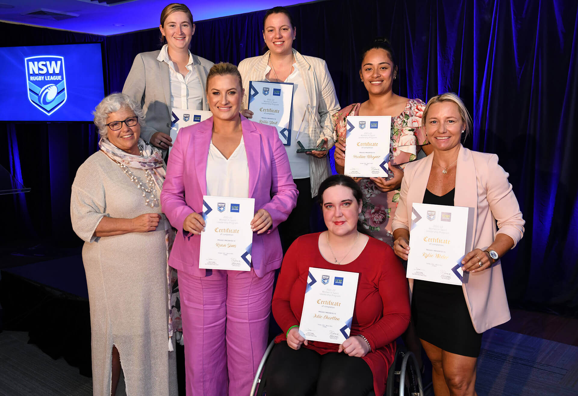 The proud first graduates of the program, with UNE Partnerships’ Jenny Sewell, at the graduation evening on 19 April.